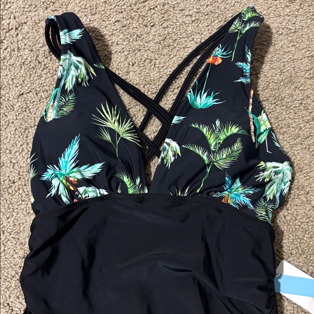 Cupshe Black Palm Tree One-Piece, NWT - Picture 2 of 5
